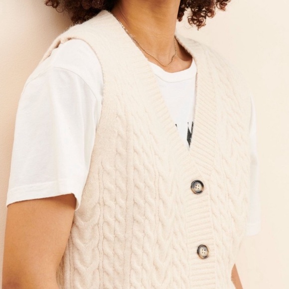 Anthropologie Cream Button-Up Knit Vest - Picture 2 of 8
